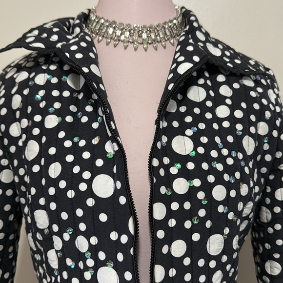 Anne Carson 100% silk, black & white polkadot jacket with sequins size m… - Picture 3 of 8